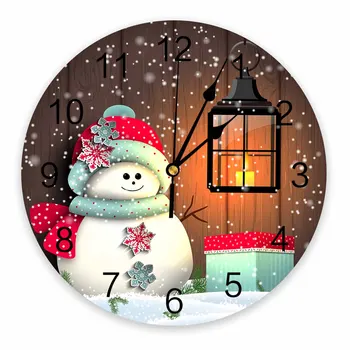 Декоративные Круглые настенные часы с рождественским снеговиком, дизайн с арабскими цифрами, не тикающие настенные часы большого размера для спальни, ванной комнаты