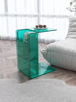 Современный журнальный столик C-образный Акриловый столик с прозрачным краем, Маленький диван, приставной столик в гостиной, Центральный столик, Прикроватный столик, Стеллаж