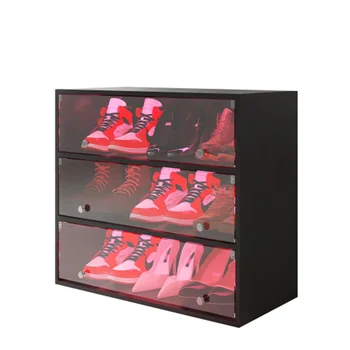 Шкаф для обуви со светодиодной подсветкой с черной трехслойной стойкой для обуви в современном стиле и мебелью для гостиной