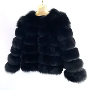 Женские зимние пальто из натурального лисьего меха Теплые длинные рукава Высококачественный натуральный мех Модная черная куртка Настраиваемого размера
