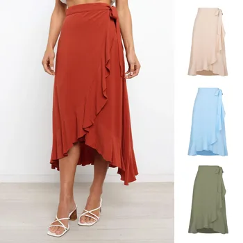 Женские летние юбки 2022, нерегулярная однотонная упаковка, модная однотонная женская одежда, Повседневные платья WSL4999