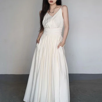Элегантное платье Макси в корейском стиле, женские винтажные белые длинные платья в стиле Харадзюку, Летняя одежда, повседневная уличная одежда, Корейская мода