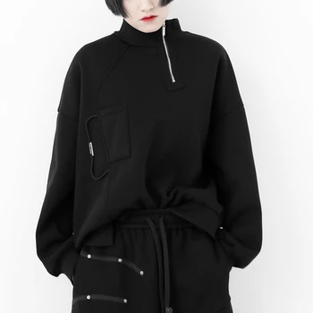 Женский свободный плюшевый утолщенный свитер с высоким воротником 2021, Зимний Модный Новый Нерегулярный Черный Повседневный персонализированный топ