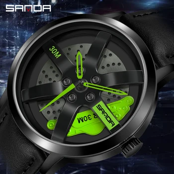 SANDA Real 3D модель вращающихся часов со ступицей колеса автомобиля Luxury Fashion Move Водонепроницаемые часы на ободе суперкара для мужчин Orologio da uomo
