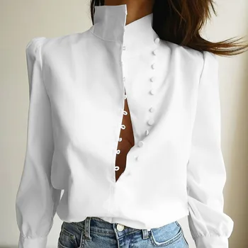 Весенние новые женские рубашки Jyate с длинным рукавом и стоячим воротником на пуговицах Повседневная женская модная рубашка Офисная Женская Официальная блузка Топ 2023