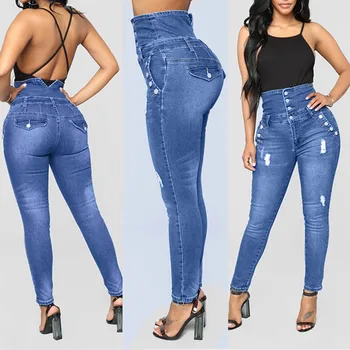 Женские джинсы с высокой талией, джинсовые брюки с дырками, женские укороченные Свободные осенние эластичные повседневные джинсы Demim Jean, женские брюки оверсайз