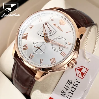 JSDUN Модные Автоматические механические мужские наручные часы С кожаным ремешком и многофункциональным циферблатом Люксовый бренд Водонепроницаемые часы для мужчин в подарок