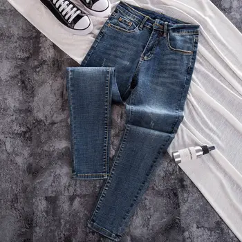 2022, Весна-осень, Новые обтягивающие брюки-карандаш, женские джинсы с высокой талией, женские однотонные джинсовые брюки-стрейч B59