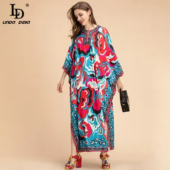 LD LINDA DELLA Fashion Runway Плюс Размер Свободное длинное платье Женское с рукавом 