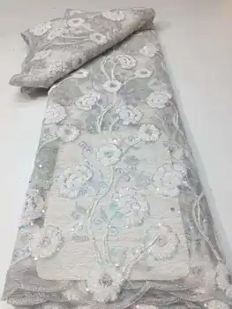 Новая белая Роскошная Африканская кружевная ткань с 3D блестками 2023 года, вышивка французской сеткой, Нигерийская свадьба, Золотая Линия, Тюлевое кружево.