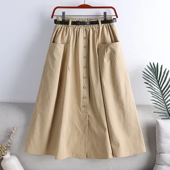 Хлопчатобумажная юбка Женская 2023 Летняя Новая мода, плиссированная юбка с высокой талией, Женская Корейская мини-юбка трапециевидной формы с большим карманом на талии, юбка