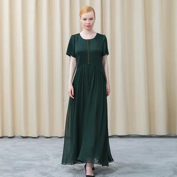 Зеленые шелковые вечерние платья AE926 С круглым вырезом и коротким рукавом, юбка с двойной строчкой из жоржета, Летнее платье Достойной зрелой женщины.
