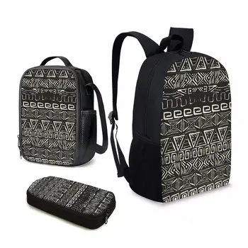 YIKELUO Черный Африканский племенной принт этнической культуры, прочный рюкзак, Водонепроницаемый дорожный рюкзак, Изолированная сумка для ланча на молнии