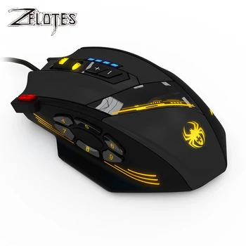 Проводная мышь ZELOTES C-12, оптическая игровая мышь USB, 12 программируемых кнопок, Компьютерные игровые мыши, 4 регулируемых DPI, 7 светодиодных ламп, Мышь