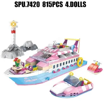 C0215 815шт Городская принцесса-круизер для девочек, Яхта, 4 куклы, Строительные блоки, Игрушка