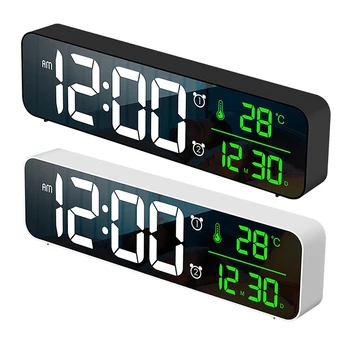 Светодиодный цифровой будильник Повтор температуры Отображение даты Настольное ленточное зеркало USB светодиодные часы для украшения гостиной