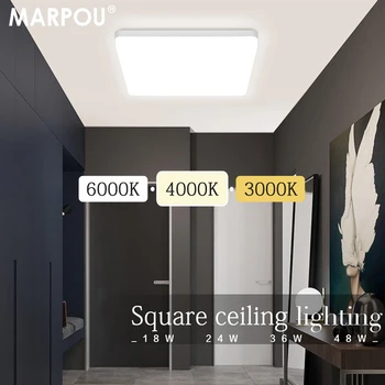 Квадратный светодиодный потолочный светильник MARPOU для спальни с нейтральным белым холодным белым теплым белым 48 Вт 36 Вт 24 Вт 18 Вт светодиодный потолочный светильник для комнаты
