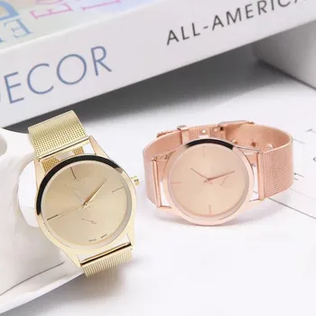 Женские мужские часы из розового золота, женский сетчатый ремень, ультратонкие Модные часы для женщин, роскошные наручные часы, женские часы