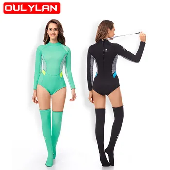 Новый 2 мм дайвинг костюм неопреновый гидрокостюм для женщин дайвинг чулки с длинными рукавами анти-УФ-серфинга подводное плавание термальный купальник мода 