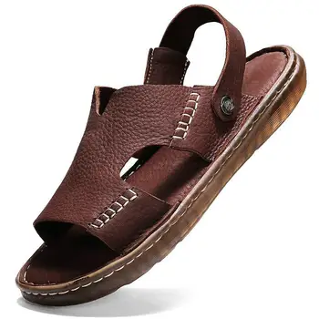 Размер 38-46 Мужские сандалии Комфортные Летние Пляжные тапочки из натуральной кожи высокого качества Повседневная обувь Уличная Пляжная обувь Новинка 2023 года