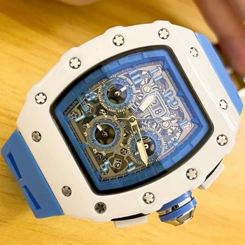 2023 Новые Роскошные Часы RM Бизнес Водонепроницаемые Мужские 6-контактные Винные Бочки Из Нержавеющей Стали Автоматические Кварцевые Мужские часы Reloj Hombre