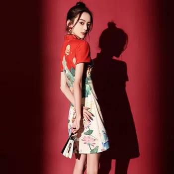 Короткое Сексуальное платье Чонсам с модным принтом 2023, Летнее платье с коротким рукавом в китайском стиле, современное, Элегантное, Тонкое Ципао для женщин