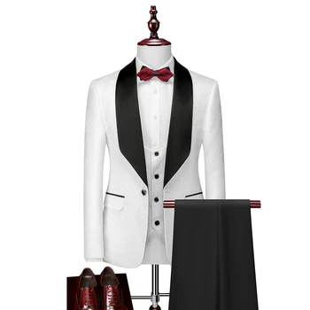 Мужской брендовый костюм, блейзер, элегантное модное платье из 3 предметов, костюм жениха, свадебное вечернее платье, костюм, мужской костюм (куртка + жилет + брюки)