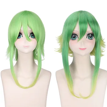 Косплей-парик Vocaloid Gumi Megpoid Золотисто-зеленый омбре с короткими слоистыми пушистыми термостойкими синтетическими волосами + шапочка для парика