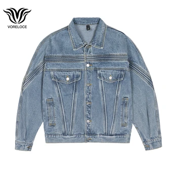Осень 2022, совершенно новая мужская свободная джинсовая куртка в стиле хип-хоп хай-стрит, сшитая по индивидуальному заказу, ins, трендовая модная куртка с лацканами