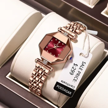 Женские часы POEDAGAR с квадратным бриллиантом, роскошный стиль, лидирующий бренд, креативные кварцевые наручные часы с маленьким циферблатом, женские подарки, водонепроницаемые часы