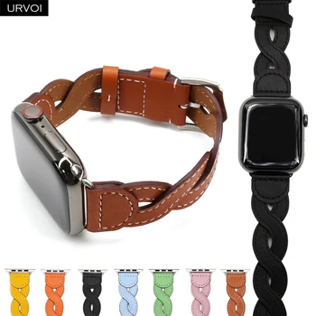 Ремешок URVOI для Apple Watch серии 7 6 SE 5432 тканый ремешок из натуральной кожи для iWatch, дышащее плетеное запястье, стильный 41 мм 45 мм