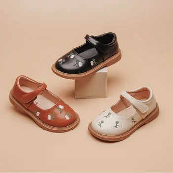Маленькие Кожаные туфли Принцессы для девочек 2023 Четыре сезона; Обувь для национальных танцев с вышивкой в Корейском стиле; Детская Обувь Для девочек; Обувь для девочек