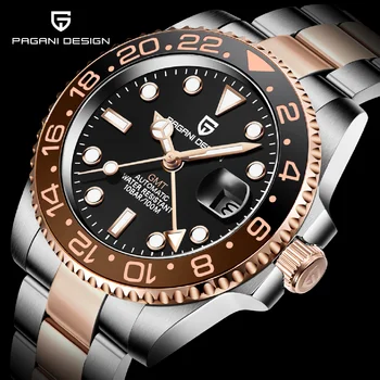 Новые часы PAGANI DESIGN из розового золота с керамическим безелем GMT, роскошные автоматические часы из сапфирового стекла, мужские механические часы из нержавеющей стали