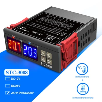 AC110-220V Двойной Цифровой Регулятор Температуры С Двумя Релейными Выходными модулями Терморегулятор Термостат С Нагревателем Охладитель STC3008