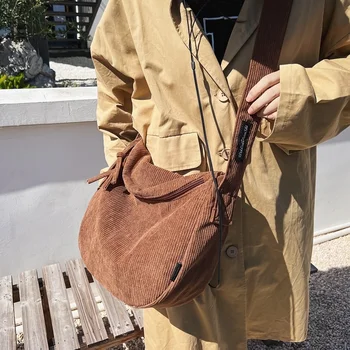 Женская холщовая сумка-мессенджер, повседневная женская сумка через плечо большой емкости, простая вельветовая сумка для покупок Для женщин, сумки