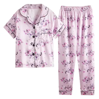 Детская пижама, летний костюм для маленьких мальчиков и девочек, топы с короткими рукавами и цветочным принтом + брюки, комплект одежды из 2 предметов для детей 4-8 лет