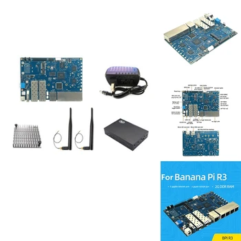Для Banana PI BPI R3 + Чехол + Радиоприемник + Антенны + Мощность MT7986 2G + 8G EMMC 2 SFP 2.5Gbe 5Gbe Плата разработки Маршрутизатора Синий Комплект US Plug