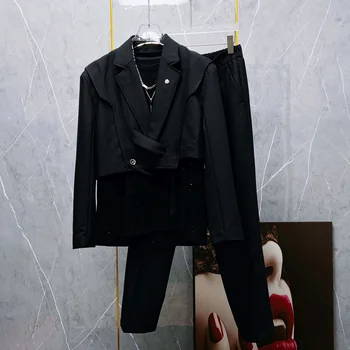 Осенняя мужская темная одежда, оригинальные ультракороткие костюмы, модный высококачественный дизайн в деловой нише, Новые брюки Cool Tide 21Z1250