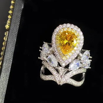 Серия Versa Caibao, маленький ароматический ветер, простое инкрустированное кольцо из циркония грушевидной формы, женская яркая цветочная корона, кольцо для еды