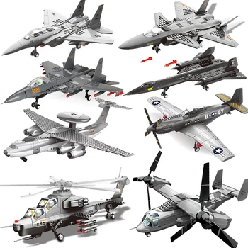 Строительные блоки военной серии Второй мировой войны SR-71 Самолет Eagle Fighter J-20 Самолет-невидимка Osprey Модель вертолета Детские игрушки