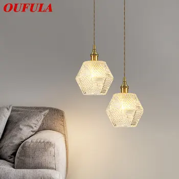Подвесной светильник OUFULA из скандинавской латуни со светодиодной подсветкой Современная простота Креативный Стеклянный подвесной светильник для дома, столовой, спальни, бара