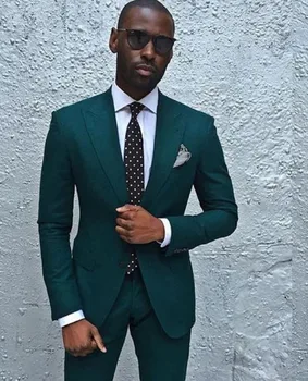 Модный мужской костюм, новый темно-зеленый мужской костюм, официальные деловые смокинги, мужской свадебный костюм, 2 шт. (куртка + брюки)
