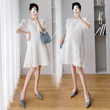 6005 # 2023 Летнее Новое Поступление Корейское Модное Платье Для Беременных Chic Ins Sweet Oversize Свободная Одежда для Беременных Женщин Беременность