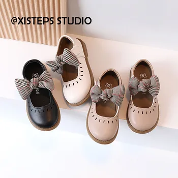 XISTEPS/ Детская Кожаная Обувь Для девочек; Детские Модельные туфли Принцессы; Обувь Мэри Джейнс с бантом; Нескользящая Обувь Для Вечеринок Из Искусственной Кожи Для малышей