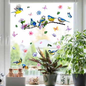 Ветки, птицы, цветы, фоновые окна, украшение комнаты, Самоклеящиеся наклейки на стену оптом
