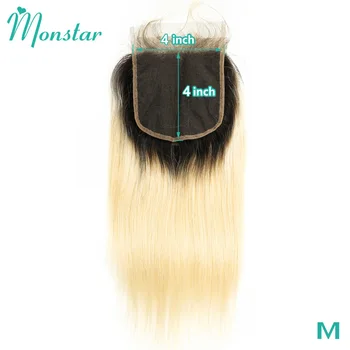 Monstar 1B 613 Медовый Блонд Омбре Перуанский Реми Прямые Человеческие Волосы Свободная Средняя Часть 8-22 Дюйма 4x4 Кружевная Застежка с Детскими Волосами