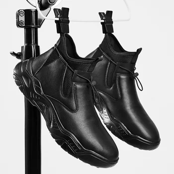Популярные весенние повседневные ботинки 2023 года, мужские Черные ковбойские сапоги для мужчин, модные кожаные ботинки, мужские удобные мотоциклетные ботинки