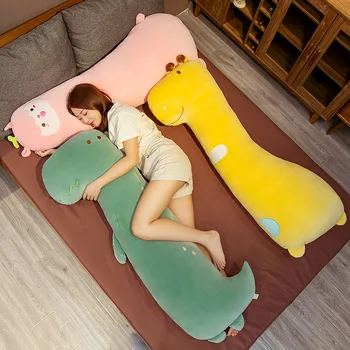 Милая длинная подушка в виде динозавра, мягкая и гладкая ткань, кровать для девочки с ножками, плюшевая игрушка, съемная и моющаяся подушка