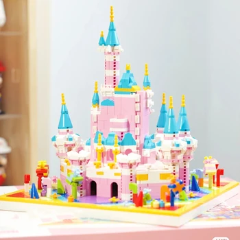 Замок мечты, великолепный Радужно-розовый дворец, красивый подарок, 3D модель, сделай сам, мини Алмазные блоки, кирпичи, строительная игрушка для детей