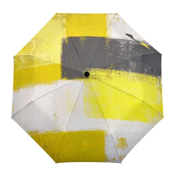 Картина маслом Абстрактного Геометрического желтого цвета, Автоматический Складной Зонт с восемью костями, Защита От дождя, Защита от Ветра, Защита от дождя На открытом воздухе